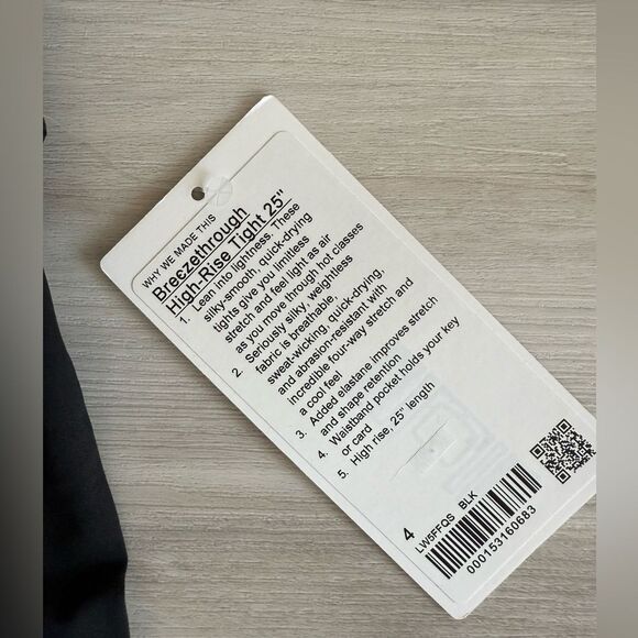 Lululemon Breezethrough High-Rise Leggings 25”Black 4 NWT IN PACKAGE - Picture 7 of 9